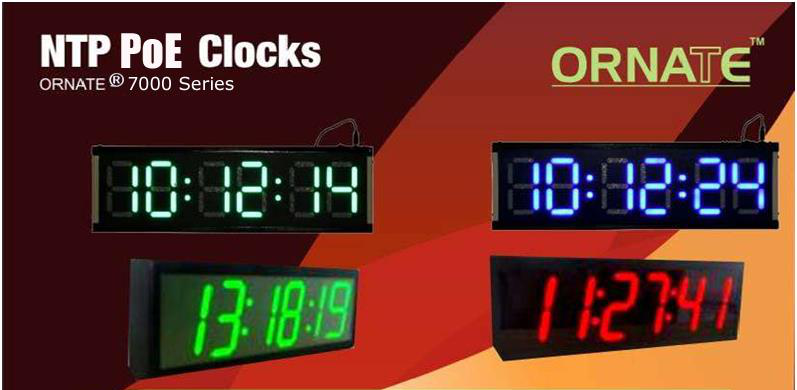 ORNATE NT-156 NTP PoE Clock — red, green and blue 6-digit LED display models